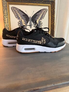 Nike Black Sneakers with Leopard Print Swoosh